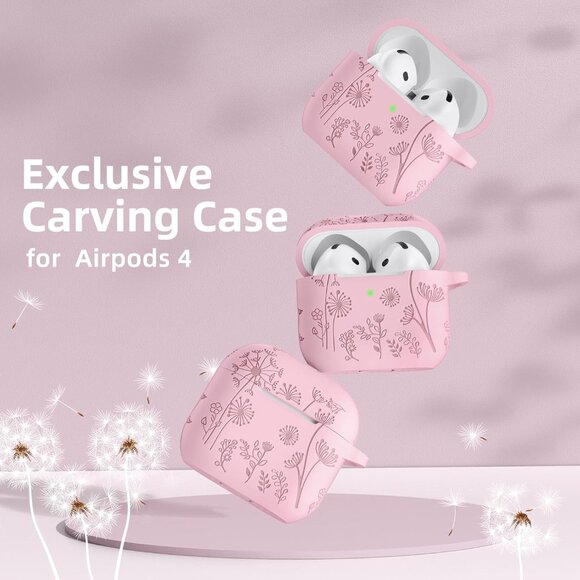 Women's Apple Airpods Flower Engraved Case Compatible Cleaner Kit Keychain Bag - Picture 2 of 9